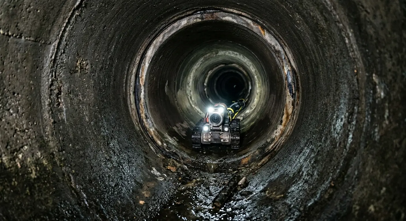 Robotic sewer camera inspecting pipe interior for Sewer Line Cleaning in Wedgefield